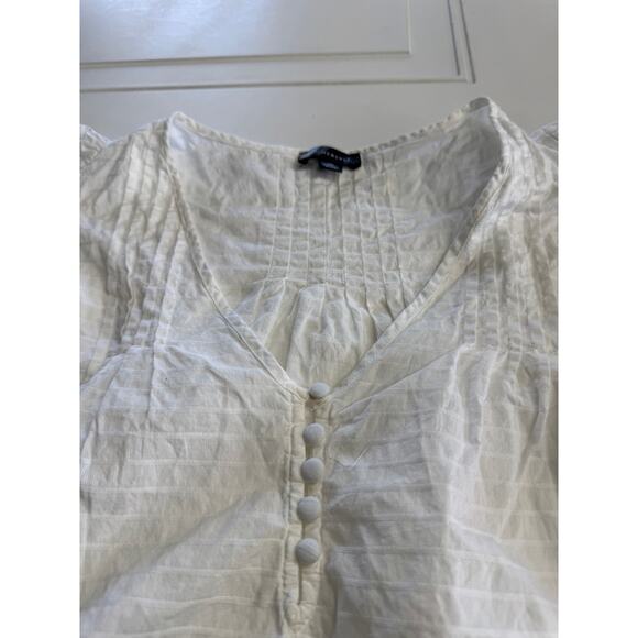 Summersalt White Pleated Button Up Henley Puff Sleeve Top, Sz M - Picture 2 of 5